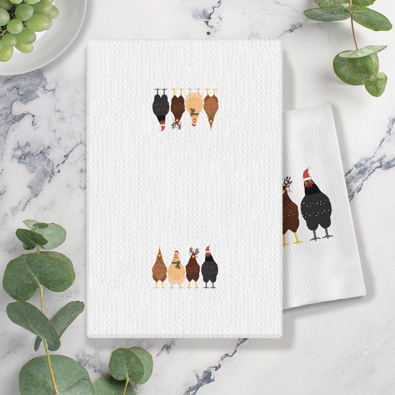 COWEB Christmas Chicken Kitchen Towels, Chicken Gifts for Chicken Lovers Women, Chicken Hand Towels for Bathroom, Christmas Dish Towels Tea Towels for Kitchen, Christmas Bathroom Kitchen Decor, 16x24 Inches - Image 2